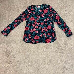 Talbots Tropical Floral Long Sleeve Blouse